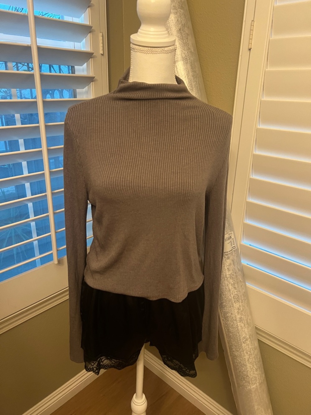 Project Social T Ribbed Long-Sleeve Mock Neck Top in Taupe
